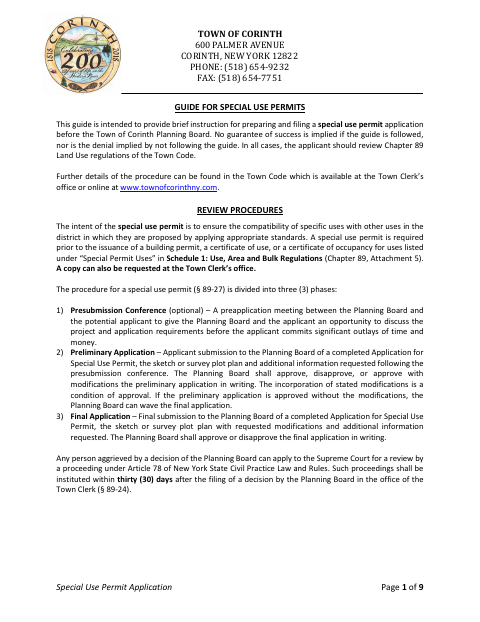 First page of the Special Use Permit Application