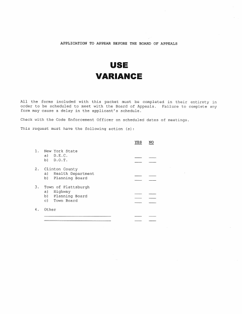 First page of the Use Variance Application