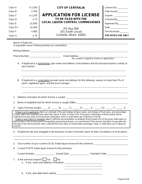 First page of the Liquor License Application