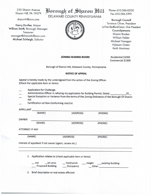 First page of the Zoning Appeal