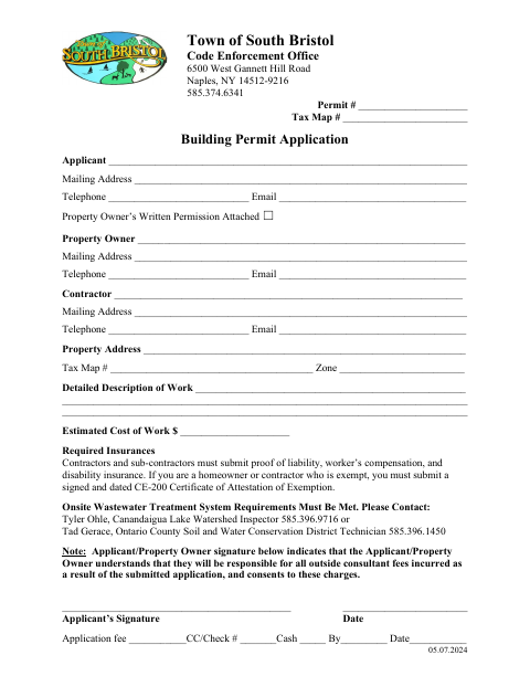 First page of the Building Permit Application