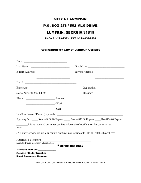 First page of the City Utilities Application