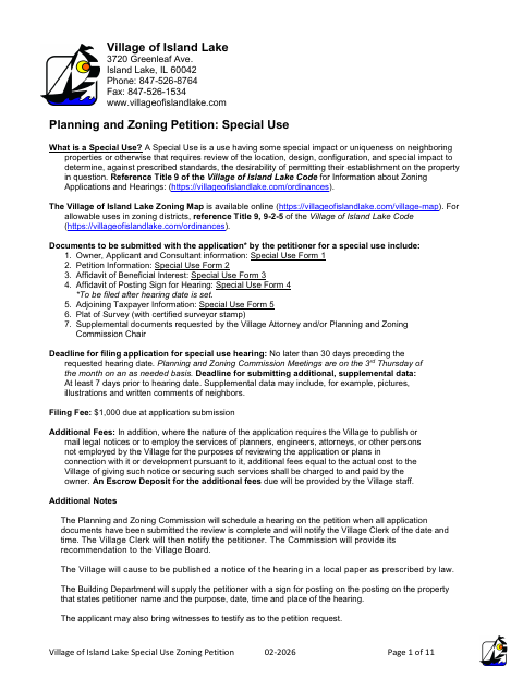 First page of the Special Use Zoning Petition