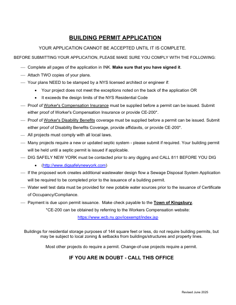 First page of the Building Permit Application
