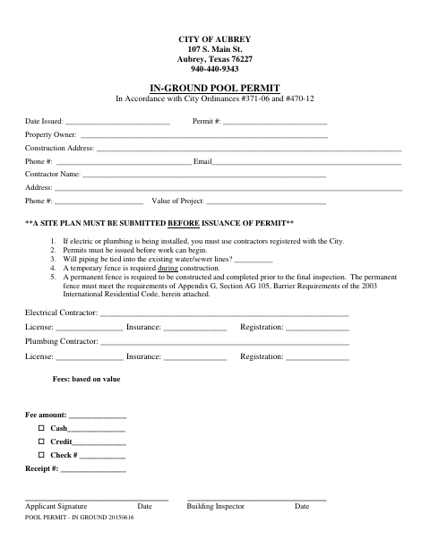 First page of the In-Ground Pool Permit