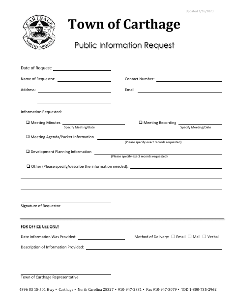 First page of the Public Information Request