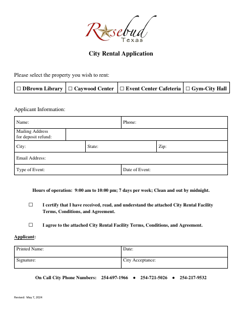 First page of the City Rental Application