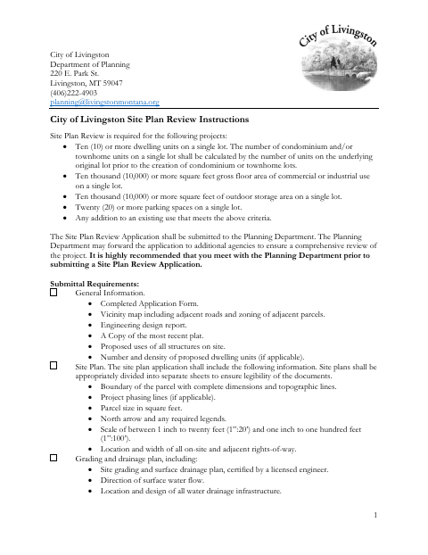 First page of the Site Plan Review Application
