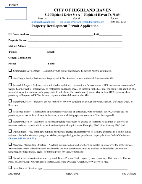 First page of the Building Permit Application