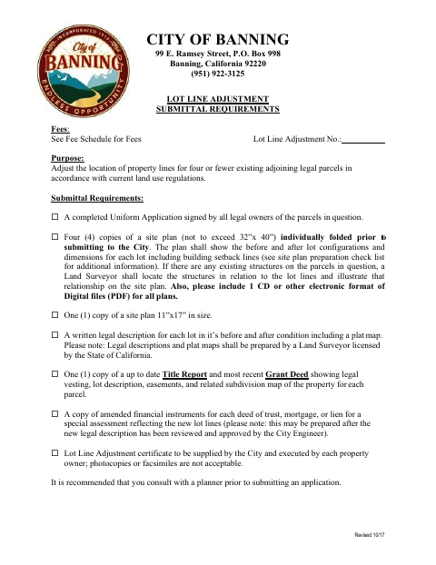First page of the Lot Line Adjustment Submittal Requirements
