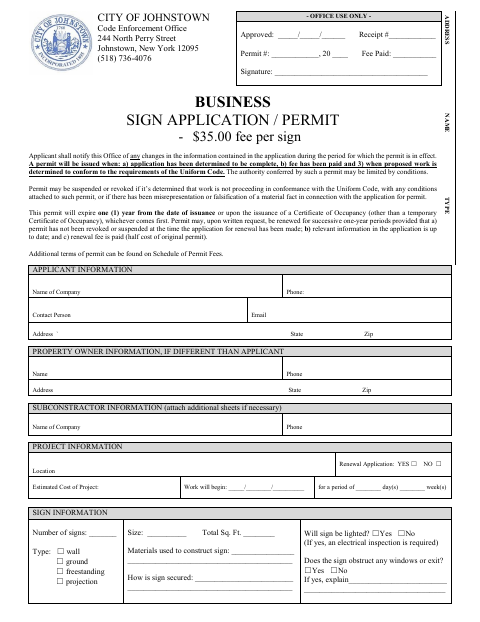 First page of the Business Sign Application / Permit