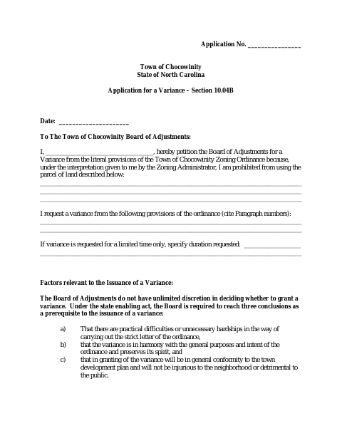First page of the Application for a Variance