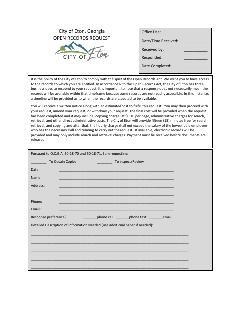 First page of the Open Records Request