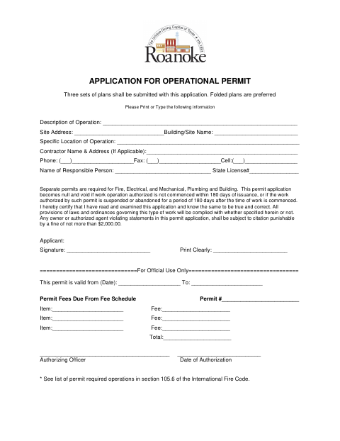 First page of the Application for Operational Permit
