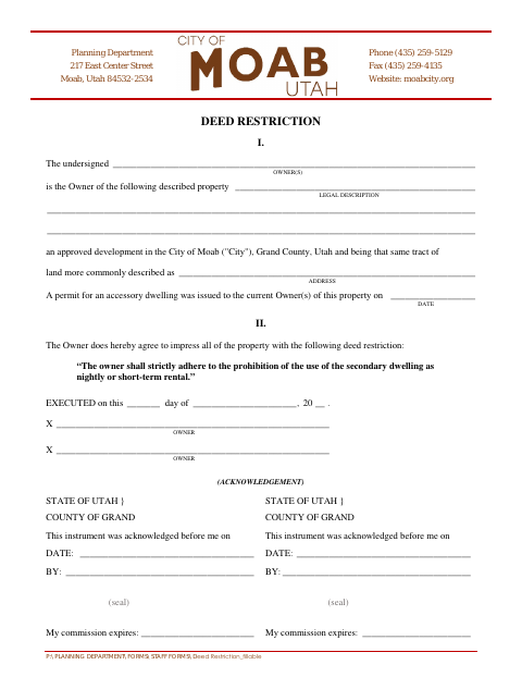 First page of the Deed Restriction
