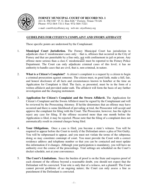 First page of the Citizen Complaint and Sworn Affidavit