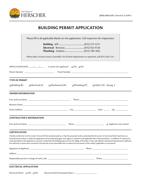 First page of the Building Permit Application