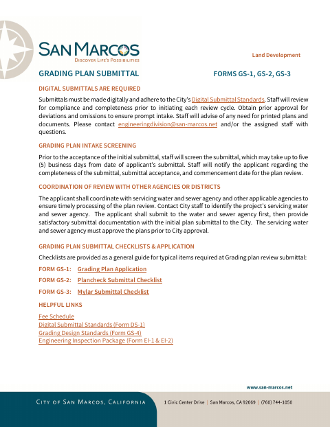 First page of the Grading Plan Submittal Forms GS-1 to GS-3