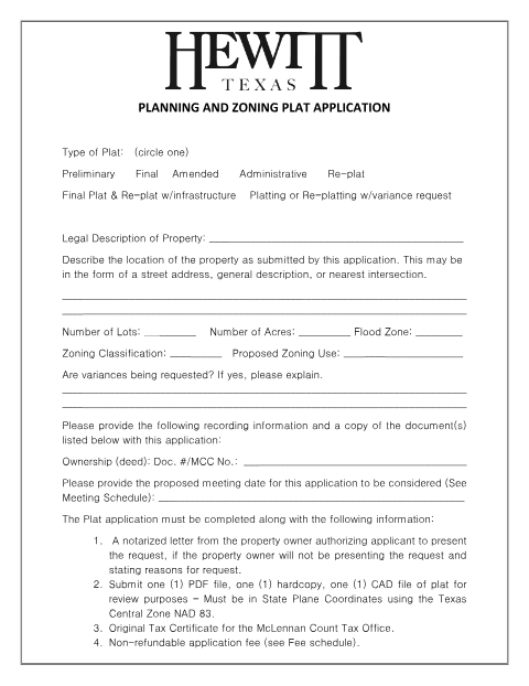 First page of the Plat Application