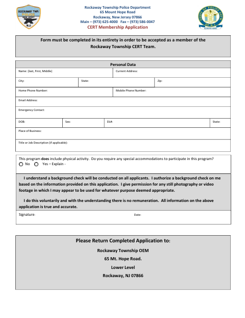First page of the CERT Membership Application