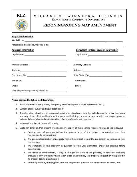 First page of the Rezoning / Zoning Map Amendment Application
