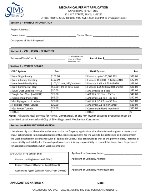 First page of the Mechanical Permit Application