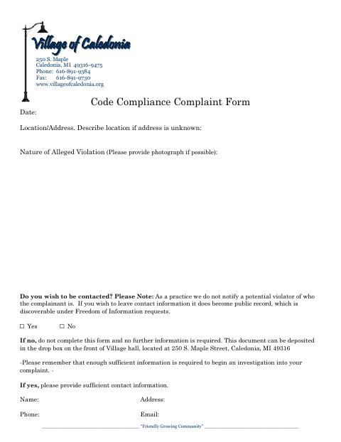 First page of the Code Compliance Complaint Form