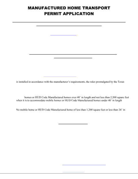 First page of the Manufactured Home Transport Permit Application
