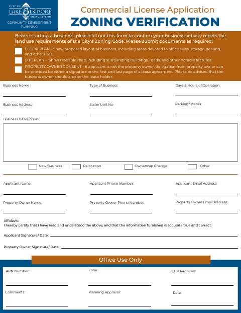 First page of the Business Zoning Compliance Application