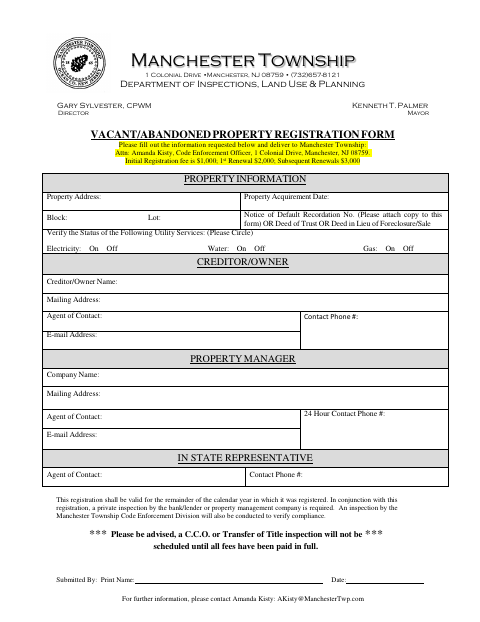 First page of the Vacant/Abandoned Property Registration Form
