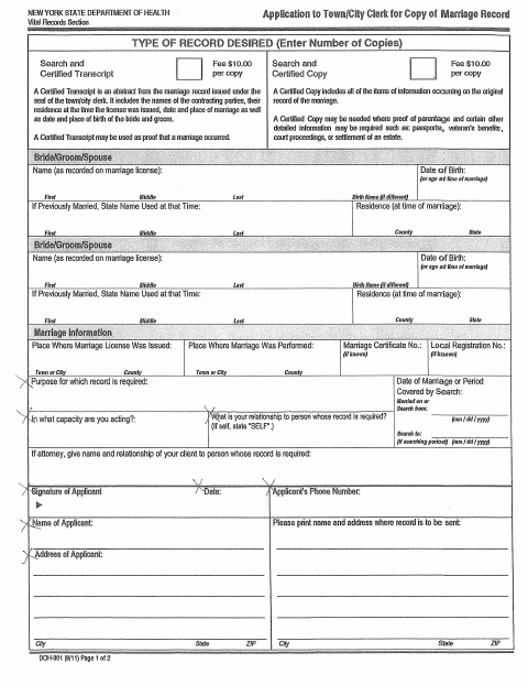 First page of the Application for Copy of Marriage Record