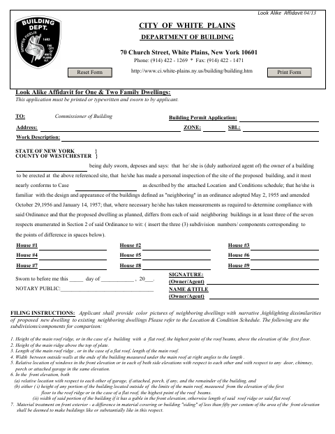 First page of the Look-Alike Affidavit for One- and Two-Family Dwellings