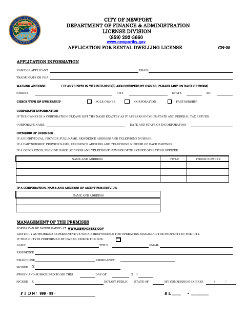 First page of the Rental Dwelling License Application
