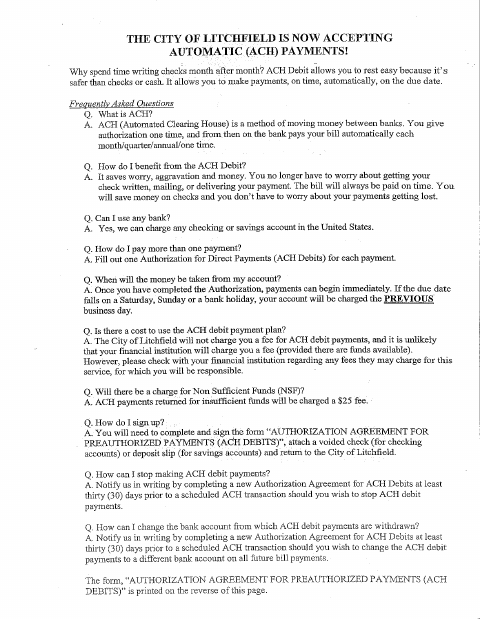 First page of the ACH Guidelines and Authorization Form