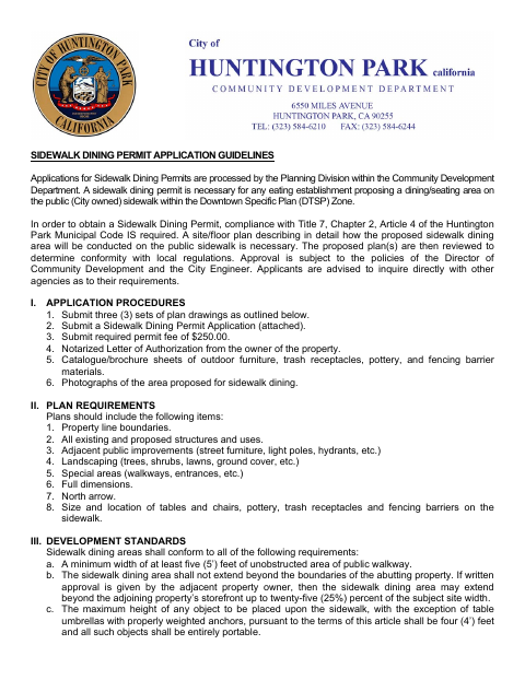 First page of the Sidewalk Dining Permit Application
