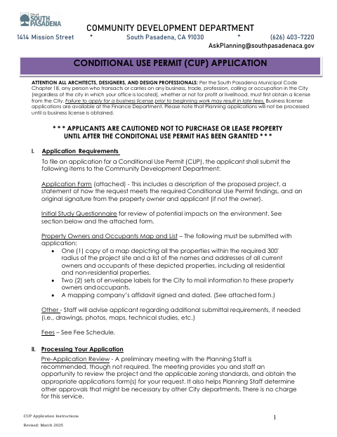 First page of the Conditional Use Permit Application Instructions