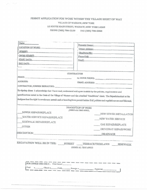 First page of the Right of Way Permit Application & Information