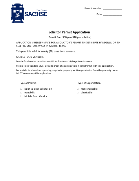 First page of the Solicitor Permit Application