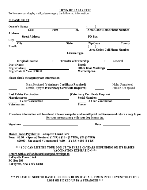 First page of the Dog License Application
