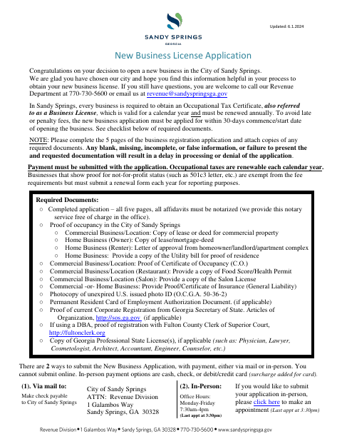 First page of the New Business License Application