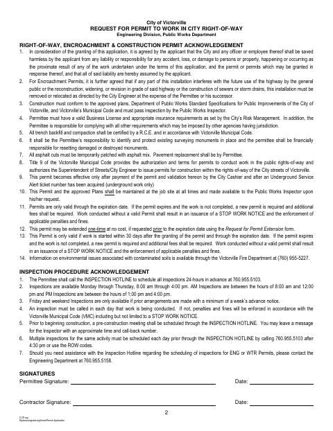 First page of the Right-of-Way Permit Requirements Acknowledgement