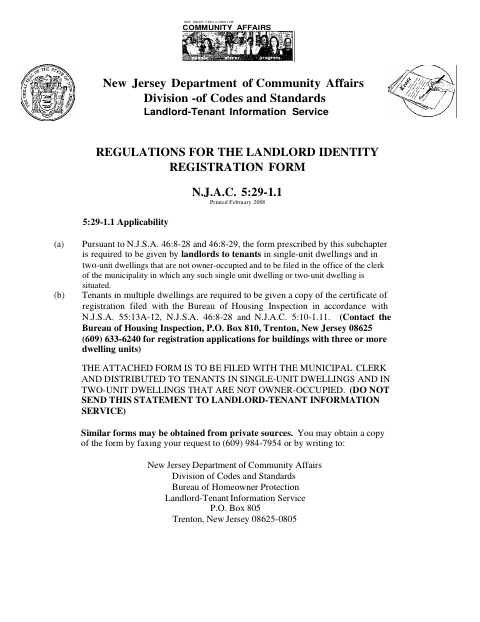 First page of the Landlord Identity Registration