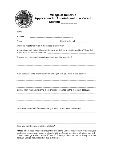 First page of the Application for Appointment to a Vacant Seat