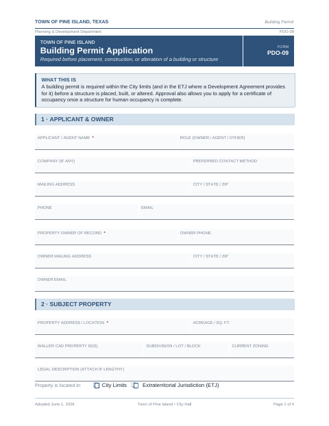 First page of the Building Permit Application