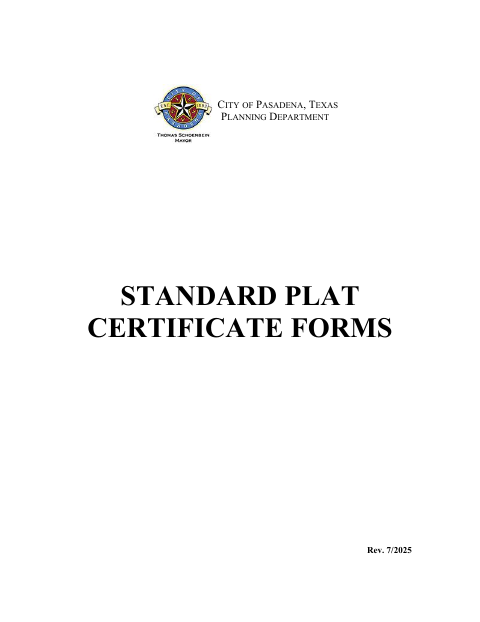 First page of the Standard Plat Certificate Forms