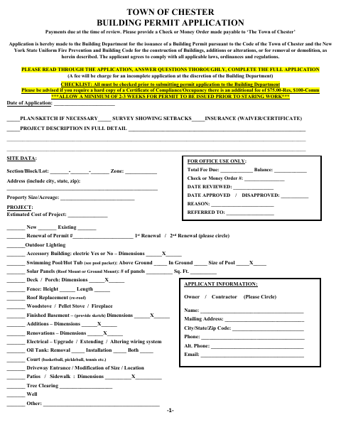 First page of the Building Permit Application