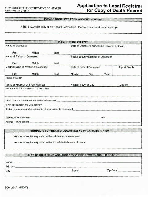First page of the Copy of Death Record Application