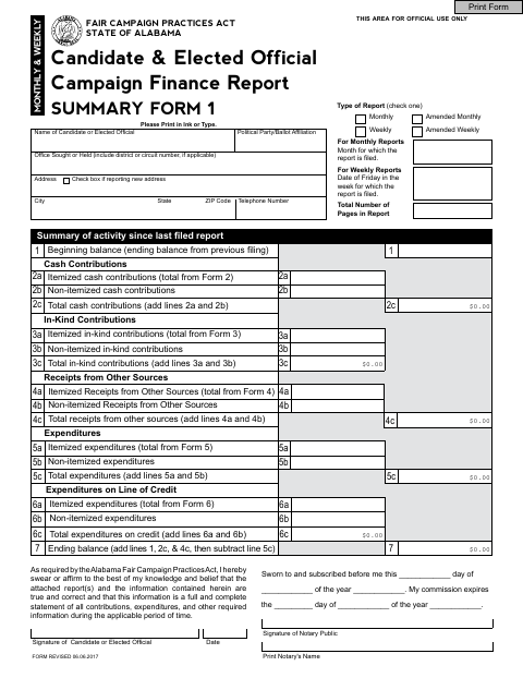 First page of the Candidate and Elected Official Campaign Finance Report