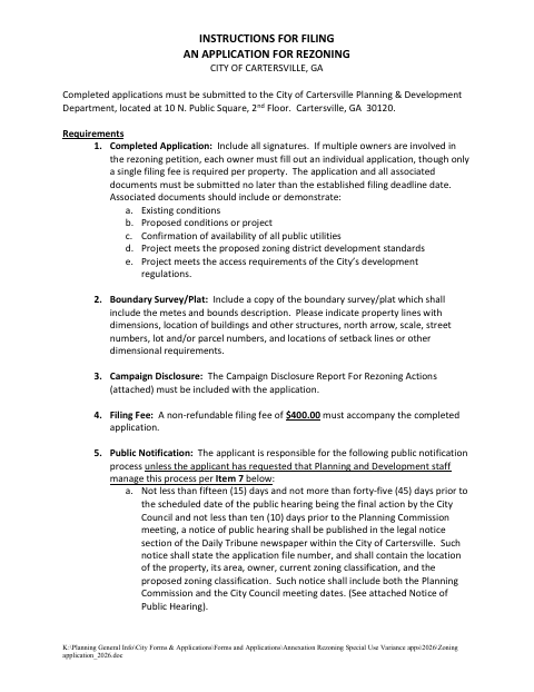 First page of the Rezoning Application