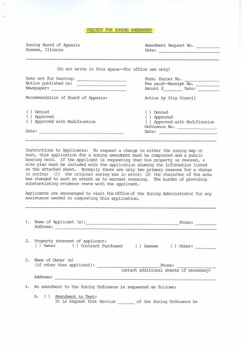 First page of the Zoning Amendment Request